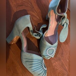 Miss L Fire mint Green blue Peep Toe Heels